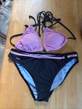 Women's Pink Gingham & Black Polka Dot Two-Piece Bikini
